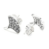 925 Sterling Silver Gingko Leaf Stud Earrings Crystal Jewelry