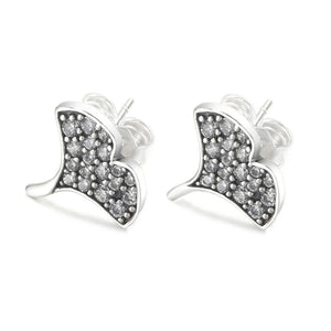 925 Sterling Silver Gingko Leaf Stud Earrings Crystal Jewelry
