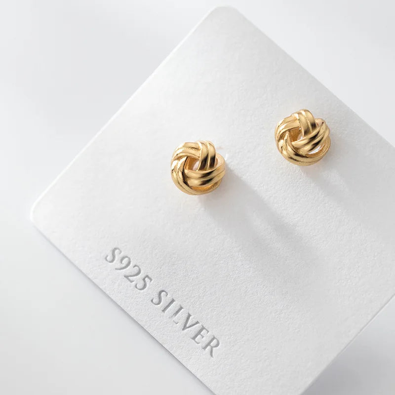 925 Silver Gold-tone Twisted Stud Earrings Knot Studs