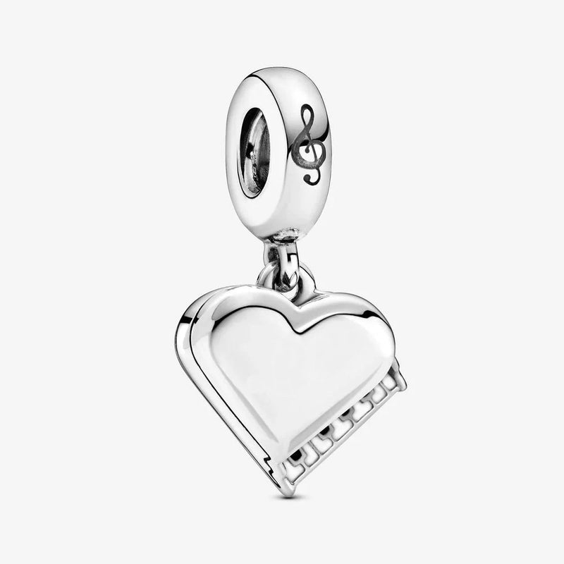 925 Silver Grand Piano Heart Dangle Charms Bracelet Beads