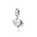 925 Silver Grand Piano Heart Dangle Charms Bracelet Beads