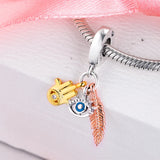 925 Silver Hamsa Eye Feather Charms Beads for Bracelet