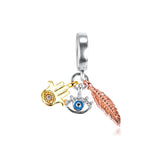 925 Silver Hamsa Eye Feather Charms Beads for Bracelet