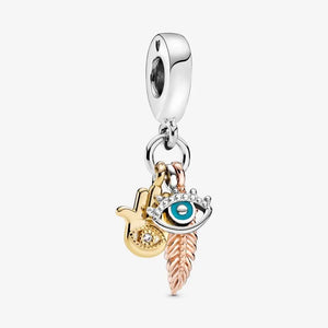 925 Silver Hamsa Eye Feather Charms Beads for Bracelet