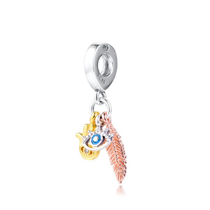 925 Silver Hamsa Eye Feather Charms Beads for Bracelet