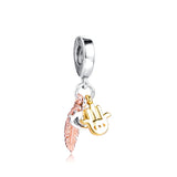 925 Silver Hamsa Eye Feather Charms Beads for Bracelet