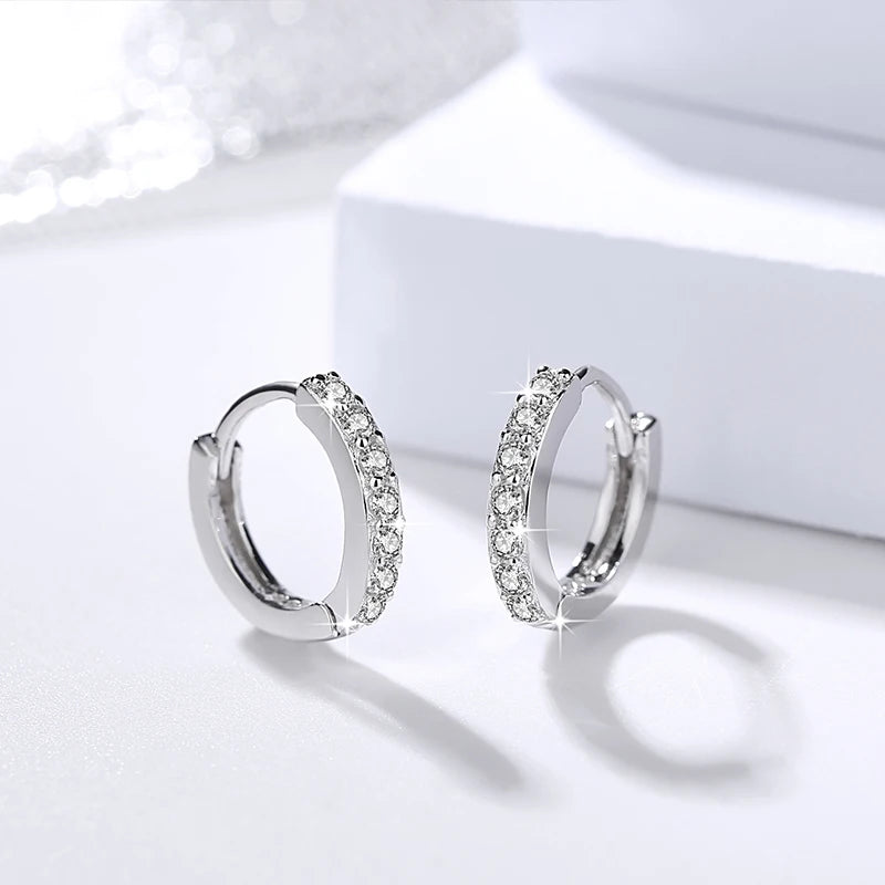925 Sterling Silver Hoop Earrings Zircon Piercing Earrings