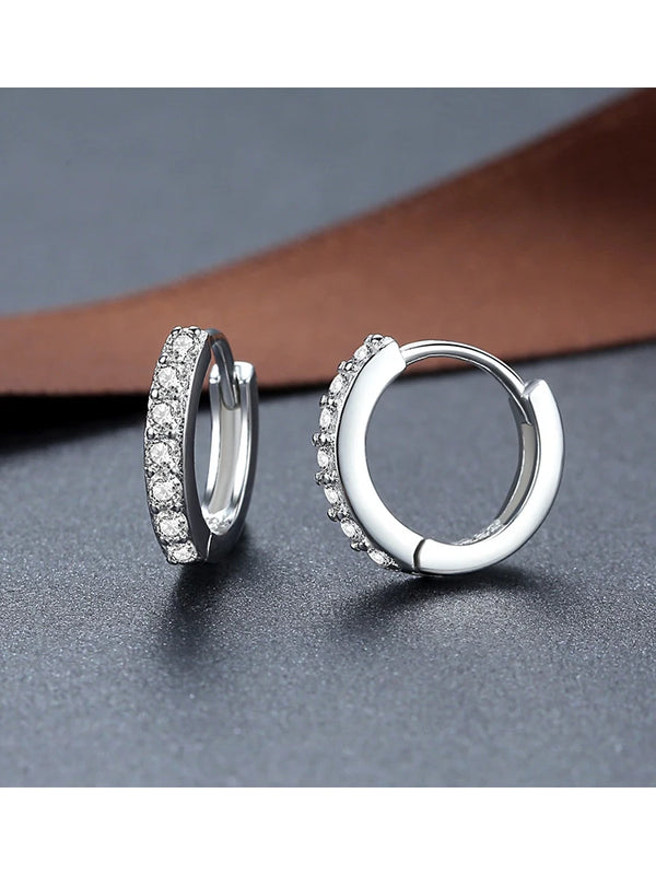 925 Sterling Silver Hoop Earrings Zircon Piercing