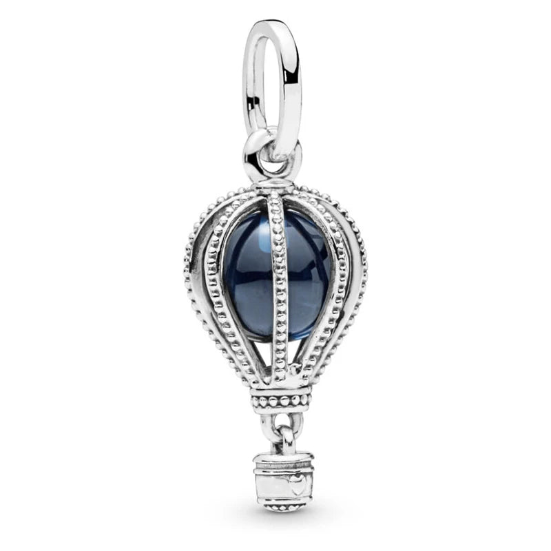 925 Silver Hot Air Balloon Dangle Charm Bead for Jewelry Making