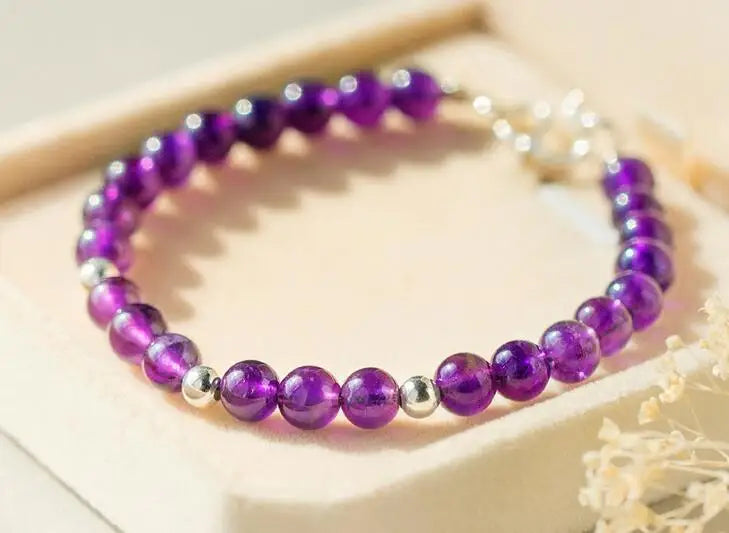 925 Sterling Silver 6.5MM Amethyst Stone Bracelet Charm