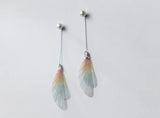 925 Silver Bird Feather Wings Earrings with CZ & Pearl