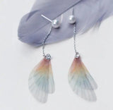 925 Silver Bird Feather Wings Earrings with CZ & Pearl