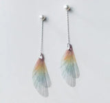 925 Silver Bird Feather Wings Earrings with CZ & Pearl