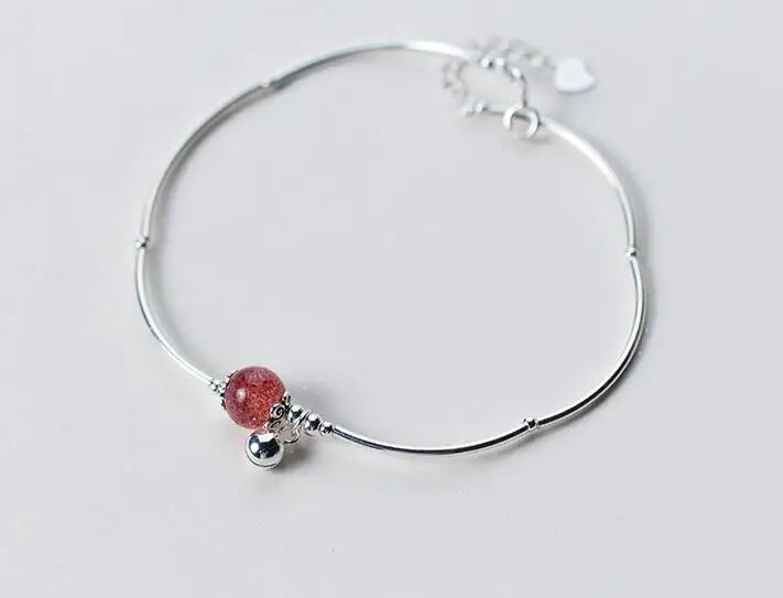 925 Silver Chime Bell & Strawberry Quartz Bracelet