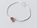 925 Silver Chime Bell & Strawberry Quartz Bracelet