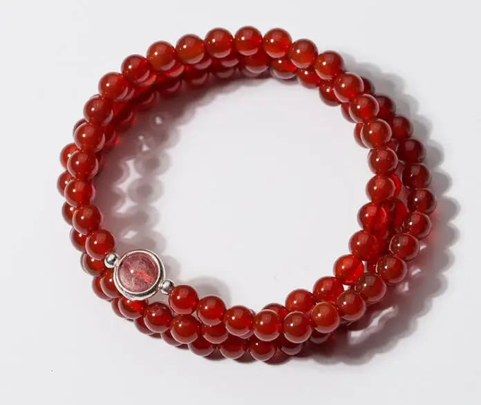 Sterling Silver Red Agate Stone Chain Bracelet Charms