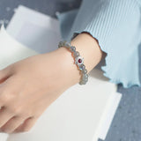 925 Sterling Silver Natural Grey Moonstone Round Bracelet with Star of David