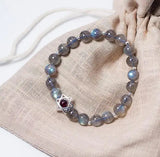 925 Sterling Silver Natural Grey Moonstone Round Bracelet with Star of David