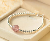 925 Sterling Silver Pink Strawberry Quartz Bead Bracelet Charms