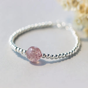 925 Sterling Silver Pink Strawberry Quartz Bead Bracelet Charms