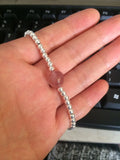 925 Sterling Silver Pink Strawberry Quartz Bead Bracelet Charms
