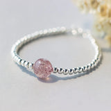 925 Sterling Silver Pink Strawberry Quartz Bead Bracelet Charms