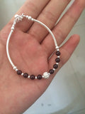 925 Silver Red Garnet Beads Cuff Bracelet Lucky Wrist Bangle Charms