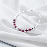 925 Silver Red Garnet Beads Cuff Bracelet Lucky Wrist Bangle Charms
