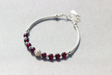 925 Silver Red Garnet Beads Cuff Bracelet Lucky Wrist Bangle Charms