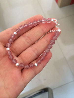925 Sterling Silver Rose Quartz Strawberry Quartz Bead Bracelet