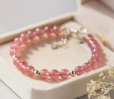 925 Sterling Silver Rose Quartz Strawberry Quartz Bead Bracelet