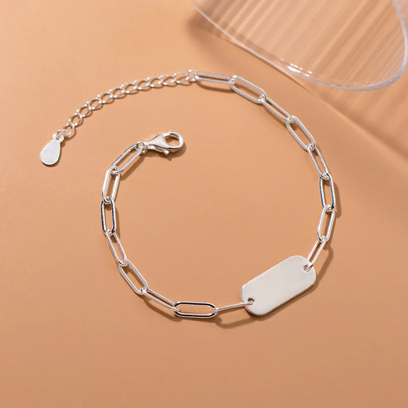 925 Silver Chain Bracelet with Square Charms