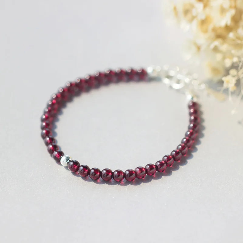 925 Silver Red Garnet Lucky Ball Bracelet Bangle GTLS399