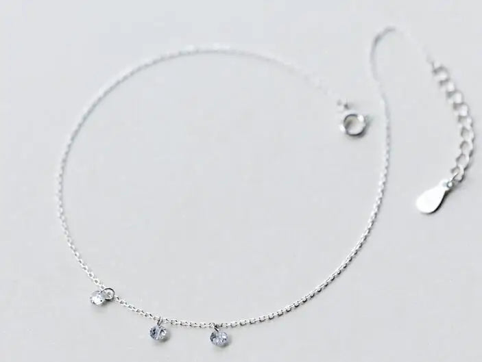925 Sterling Silver Anklet Bracelet with Three Crystals