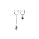 925 Sterling Silver Jingle Bell & Cat Piercing Ear Earrings