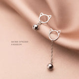 925 Sterling Silver Jingle Bell & Cat Piercing Ear Earrings