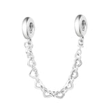 925 Sterling Silver Linked Hearts Safety Chain Charms Beads
