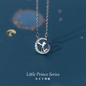 925 Sterling Silver Little Prince and Moon Pendant Necklace