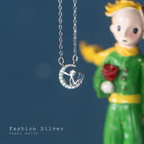 925 Sterling Silver Little Prince and Moon Pendant Necklace
