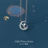 925 Sterling Silver Little Prince and Moon Pendant Necklace