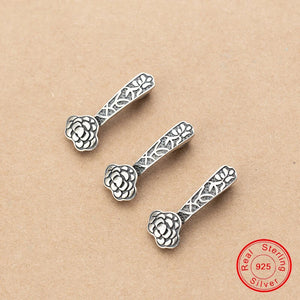 925 Sterling Silver Long Wish Lucky Bar Flower Charms Pendant DIY Jewelry