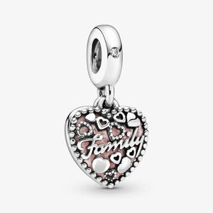 925 Sterling Silver Family Heart Dangle Charm Bead for Bracelet DIY Jewelry