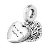 925 Sterling Silver Family Heart Dangle Charm Bead for Bracelet DIY Jewelry
