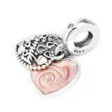 925 Sterling Silver Family Heart Dangle Charm Bead for Bracelet DIY Jewelry