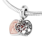 925 Sterling Silver Family Heart Dangle Charm Bead for Bracelet DIY Jewelry