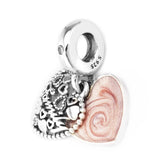 925 Sterling Silver Family Heart Dangle Charm Bead for Bracelet DIY Jewelry