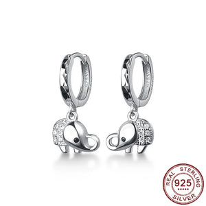 925 Silver Lucky Elephant Drop Earrings Zircon Elephant Earring Jewelry