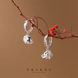 925 Silver Lucky Elephant Drop Earrings Zircon Elephant Earring