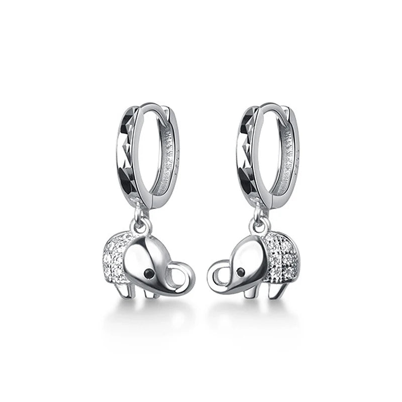 925 Silver Lucky Elephant Drop Earrings Zircon Elephant Earring Jewelry