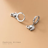 925 Silver Lucky Elephant Drop Earrings Zircon Elephant Earring